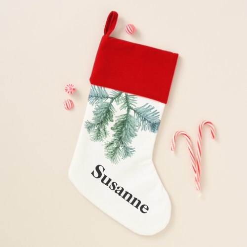 Pine Sprig Velvet Lined Premium Christmas Stocking