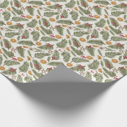 Pine Sprigs Berries Candied Oranges Christmas Wrapping Paper