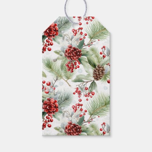 Pine Sprigs Pinecones Red Winterberry Gift Tags