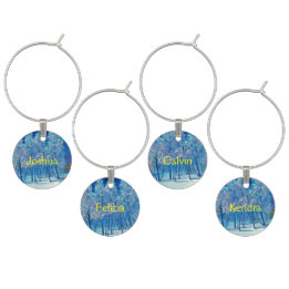 Pine Spruce Tree Winter Blue Christmas Snow Wine Glass Charm