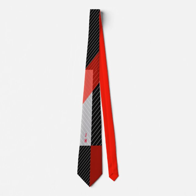 Pine stripe red, black and white neck tie (Front)