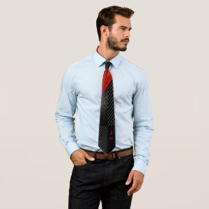 Pine stripe red, black and white neck tie