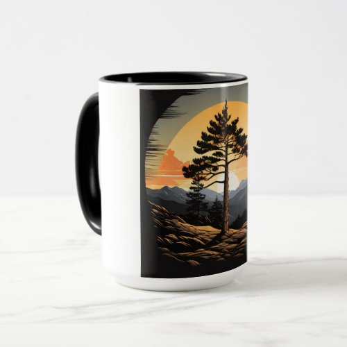 Pine Sunset Mug _ Tranquil Forest Twilight Design