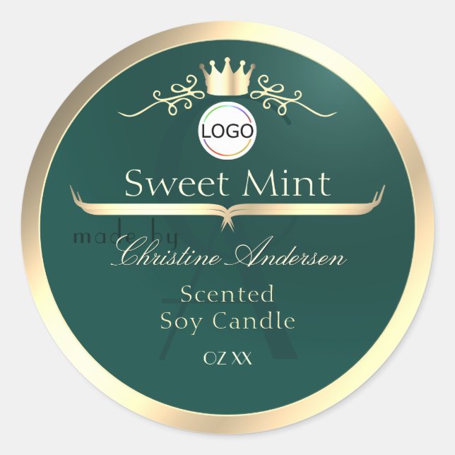 Pine Teal Product Label Gold Frame Logo Monogram (Front)