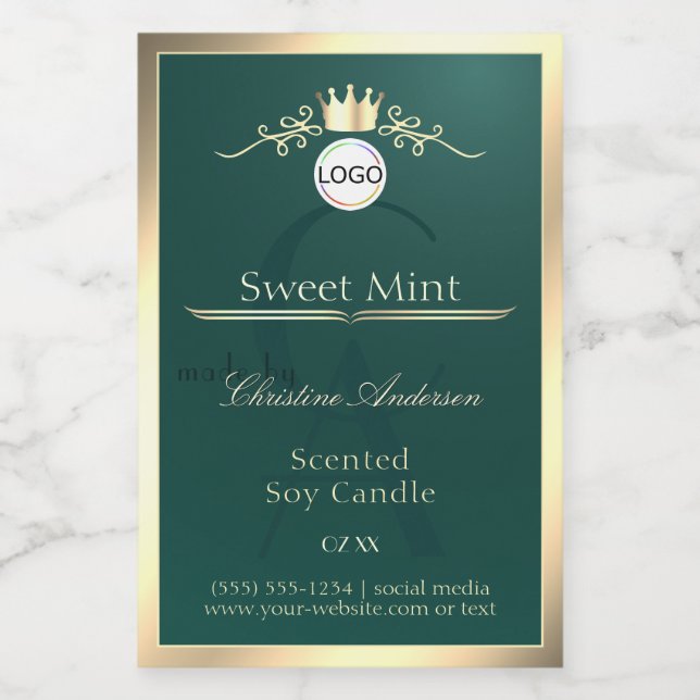 Pine Teal Product Label Gold Frame Logo Monogram (Single Label)