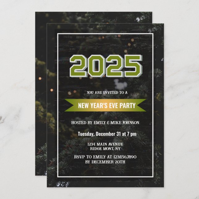  Pine Tree 2025 New Year's Eve custom year  Invitation (Front/Back)