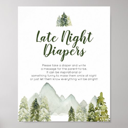 Pine Tree Adventure Baby Shower Late Night Diapers Poster
