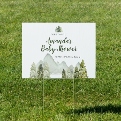 Pine Tree adventure baby shower Welcome Sign