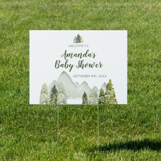Pine Tree adventure baby shower Welcome Sign (Insitu)