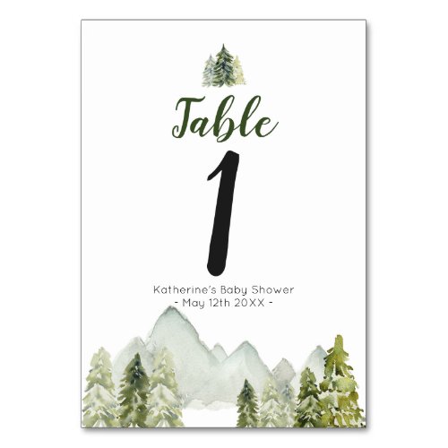 Pine Tree Adventure Rustic Baby Shower  Table Number