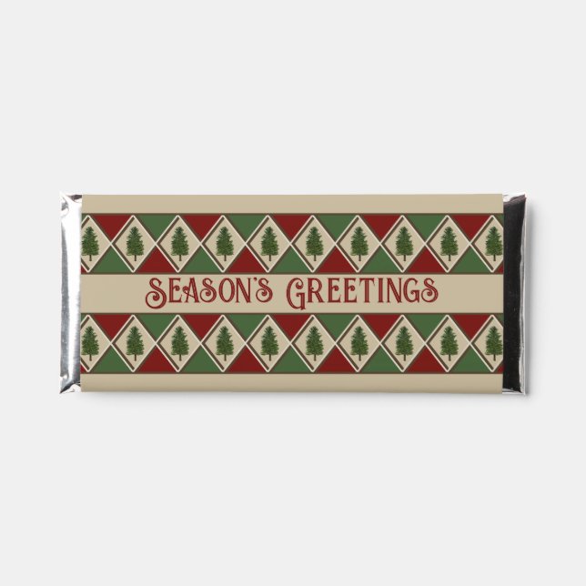 Pine Tree and Harlequin Candy Favor Hershey Bar (Front)