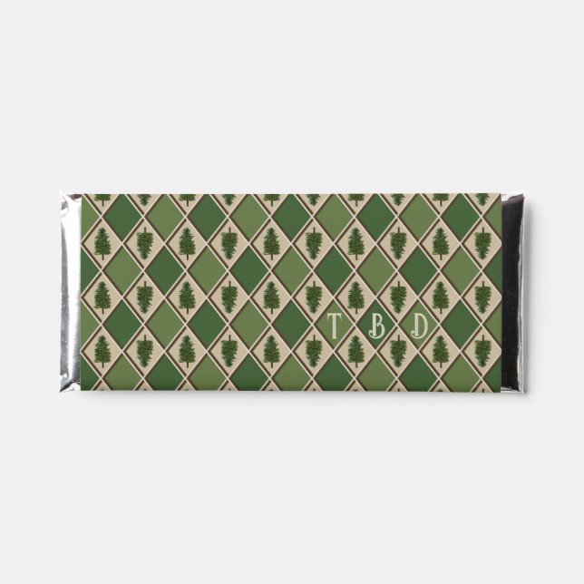 Pine Tree and Harlequin Candy Favor Hershey Bar (Front)