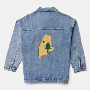 Pine tree and star 1901 flag map of Maine State Denim Jacket
