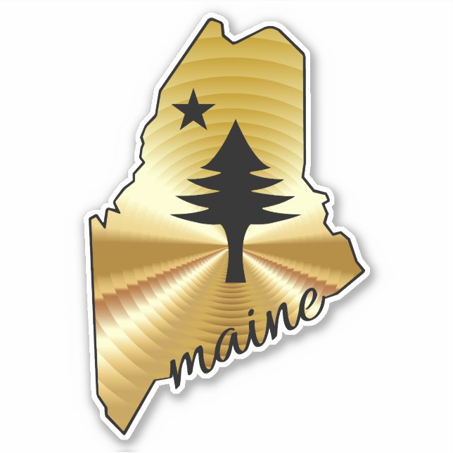Pine tree and star 1901 flag map of Maine State Sticker (Front)