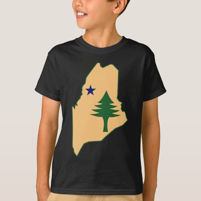 Pine tree and star 1901 flag map of Maine State T-Shirt (Front)