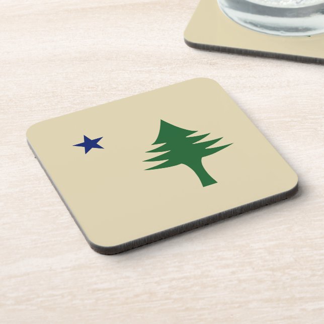Pine tree and star 1901 flag of Maine State Beverage Coaster (Left Side)