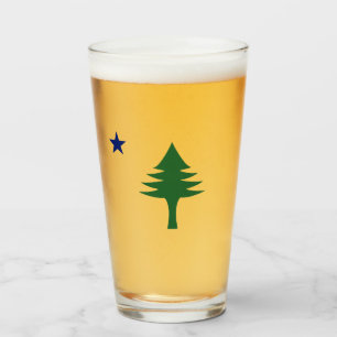 Pine tree and star 1901 flag of Maine State Glass