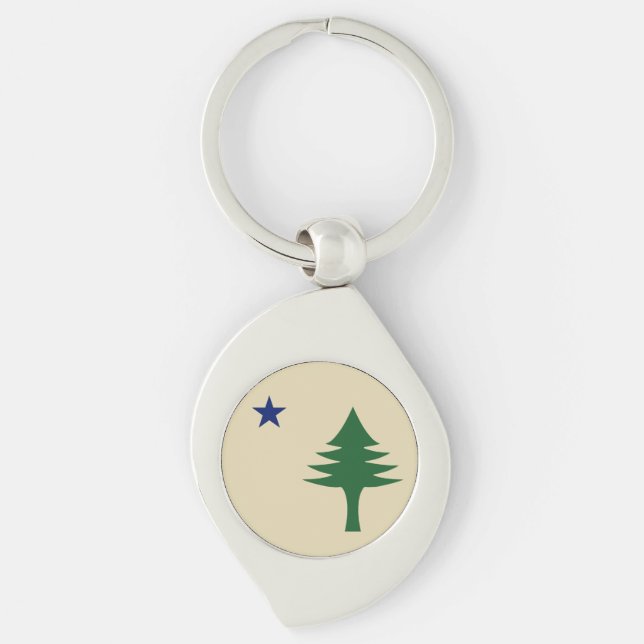 Pine tree and star 1901 flag of Maine State Keychain (Front)