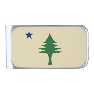 Pine tree and star 1901 flag of Maine State Silver Finish Money Clip