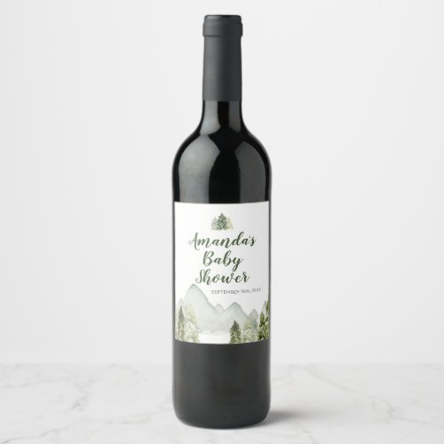 Pine Tree Baby Shower Adventure Wine Label