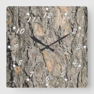 Pine Tree Bark Square Wall Clock