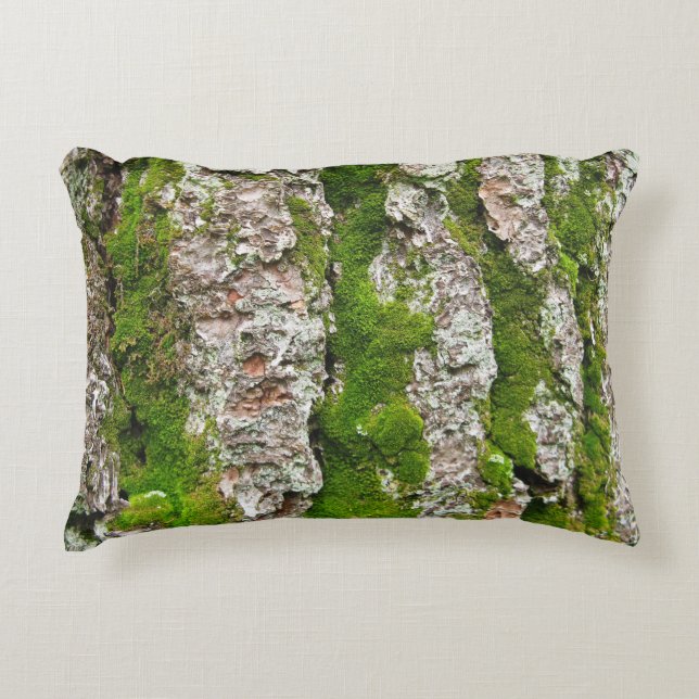 Pine Tree Bark With Moss Accent Pillow (Front)
