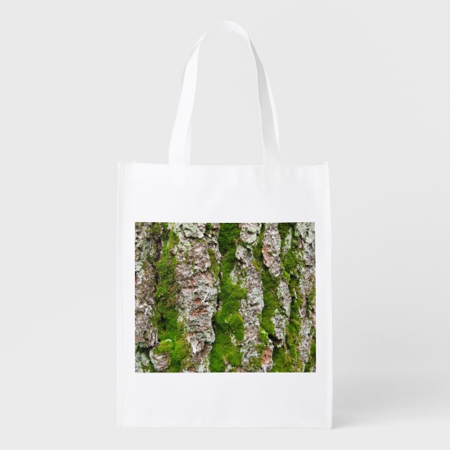 Pine Tree Bark With Moss Grocery Bag (Front)