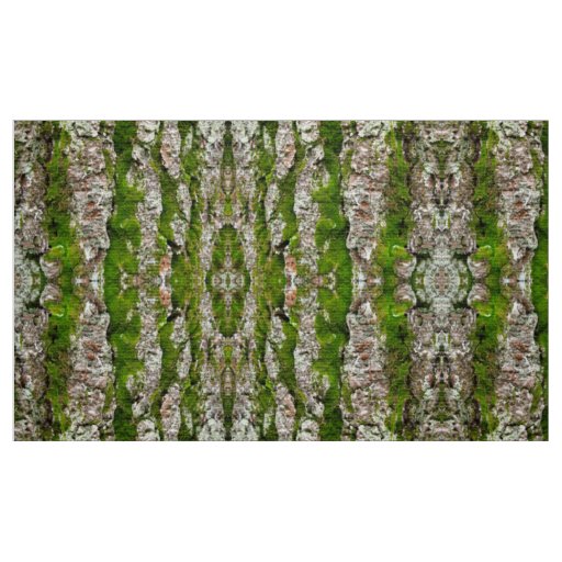 Pine Tree Bark With Moss Photo Fabric