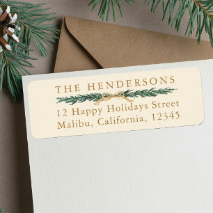 Pine Tree Border Christmas Gold Return Address Label