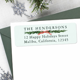 Pine Tree Border Christmas Return Address Green Label