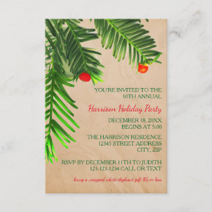 Pine Tree Branch - 3x5 Christmas Party Invitation