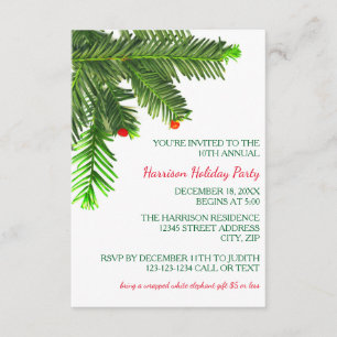 Pine Tree Branch - 3x5 Christmas Party Invitation