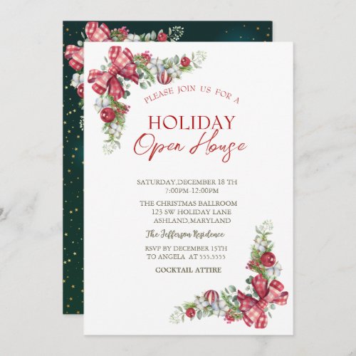 Pine Tree BranchBallBow Holiday Open House   Invitation