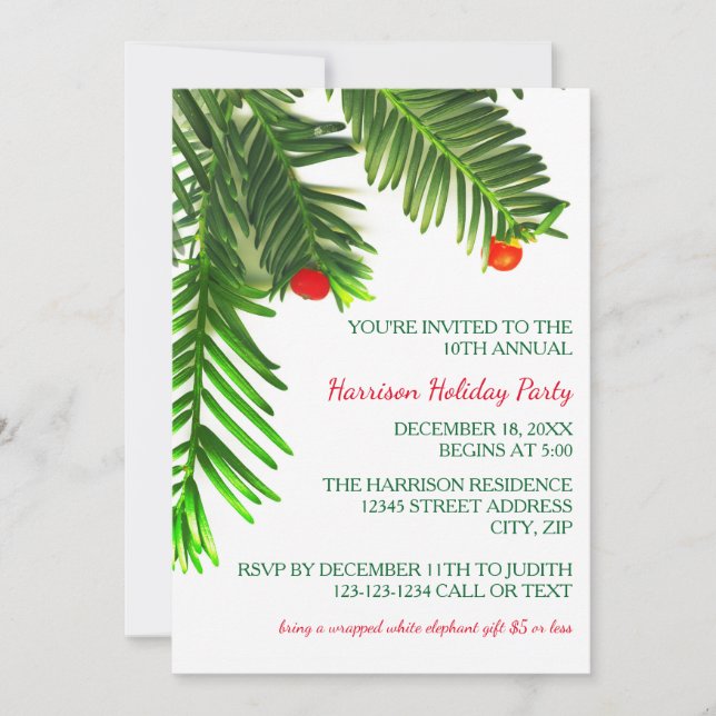 Pine Tree Branch - Christmas Party Invitation (Front)