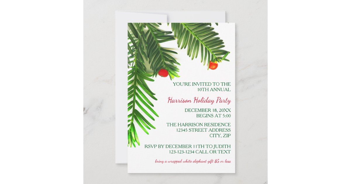 Pine Tree Branch - Christmas Party Invitation | Zazzle