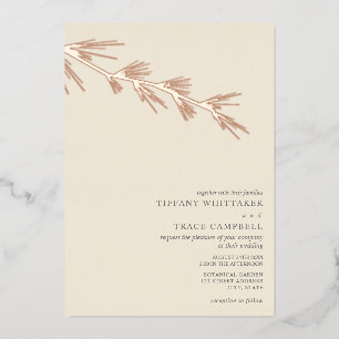 Pine Tree Branch Cream Wedding Foil Invitation