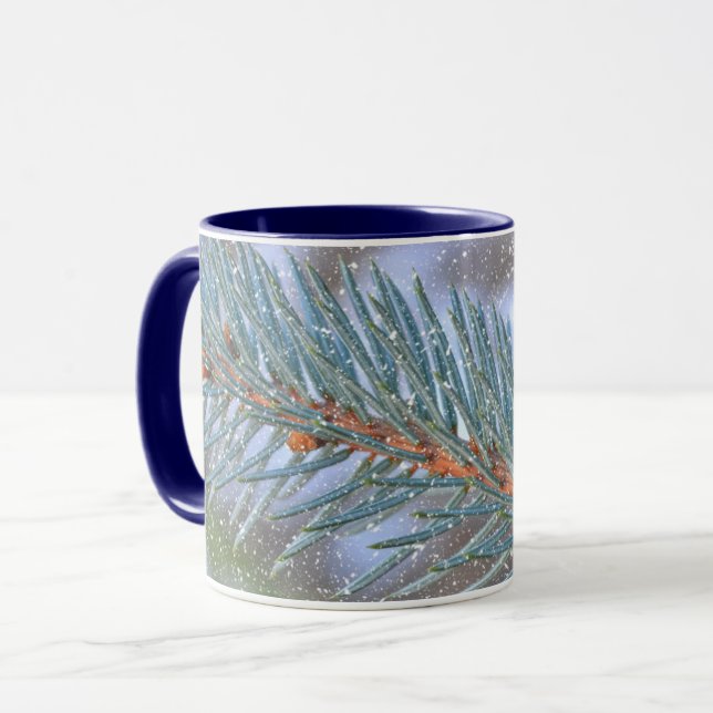 Pine Tree Branch Snow Winter Art Mug Cup (Front Left)
