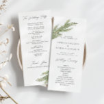 Pine Tree Branch Winter Wedding Program<br><div class="desc">Minimalist pine tree branch black and white monogram wedding program</div>