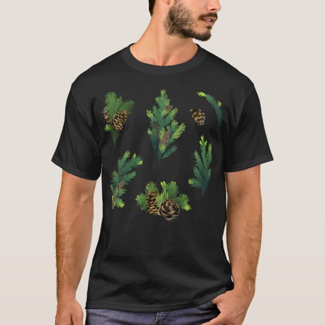 Pine Tree Branches And Cones T-Shirt (Front)
