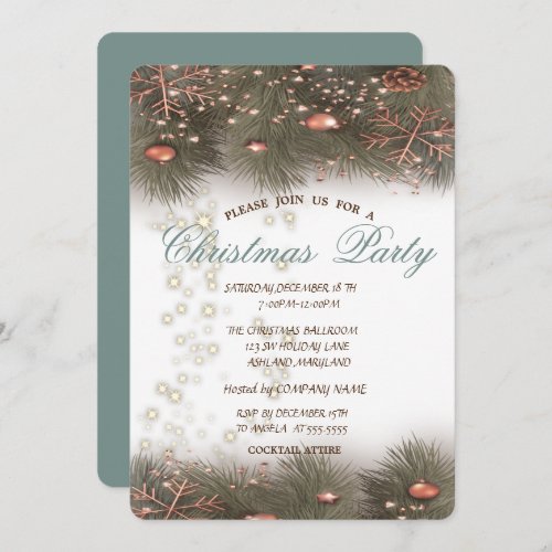 Pine Tree BranchesBallsLightsChristmas Party Invitation