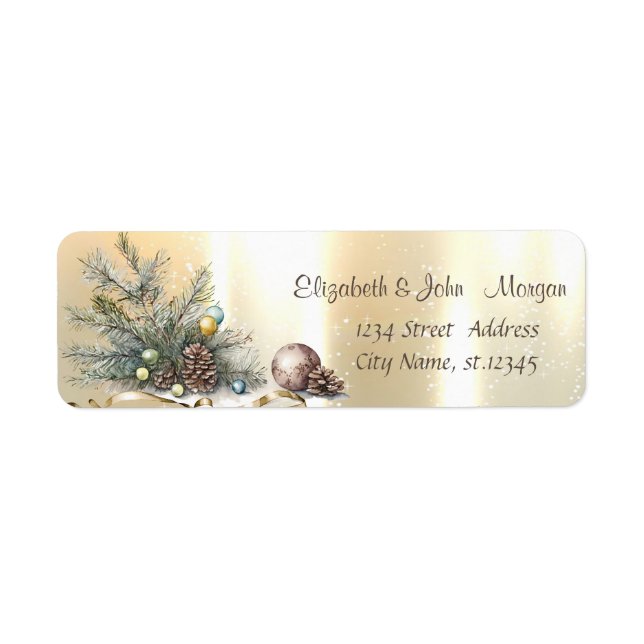 Pine Tree Branches Balls Pine cones Christmas  Label (Front)