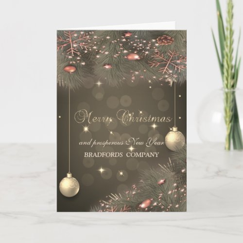 Pine Tree Branches BallsStarsSnowflakes Company Holiday Card