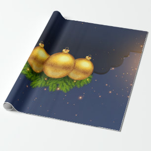 Pine Tree Branches Christmas Balls Wrapping Paper