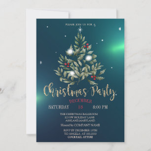 Pine Tree Branches Christmas Company Part Invitation