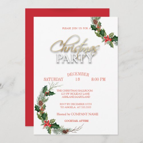 Pine Tree Branches Christmas Company Party Invitation