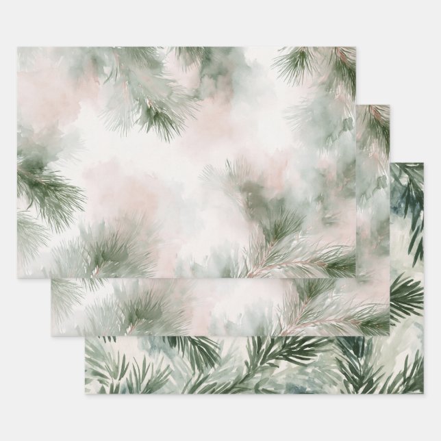 Pine Tree Branches Christmas Wrapping Paper Sheets (Set)