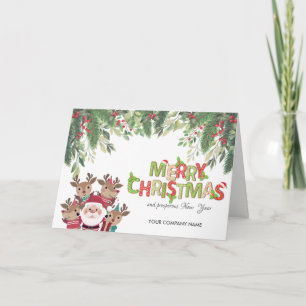 Pine Tree Branches,Deers,Santa Claus Christmas Holiday Card