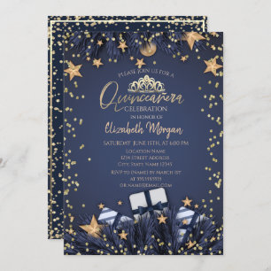 Pine Tree Branches,Diamonds Navy Blue Quinceañera Invitation