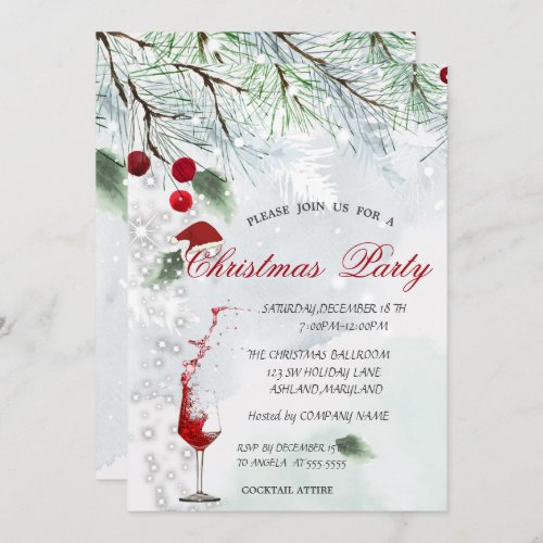 Pine Tree BranchesGlassCorporate Christmas Party Invitation