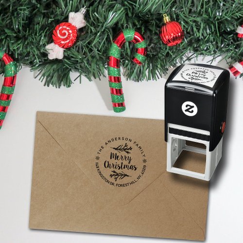 Pine Tree Branches Holiday Custom Return Address Self_inking Stamp